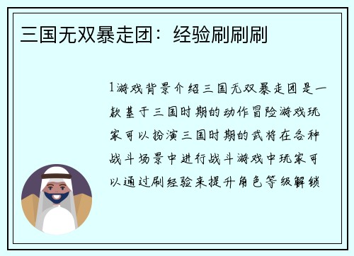 三国无双暴走团：经验刷刷刷